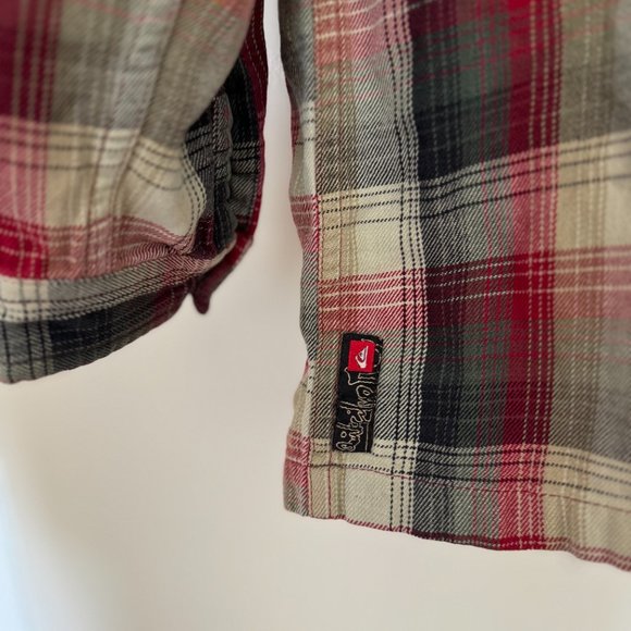 Quiksilver hooded flannel shirt Kids Size 7x red/grey/cream surf skater beach - Picture 6 of 7